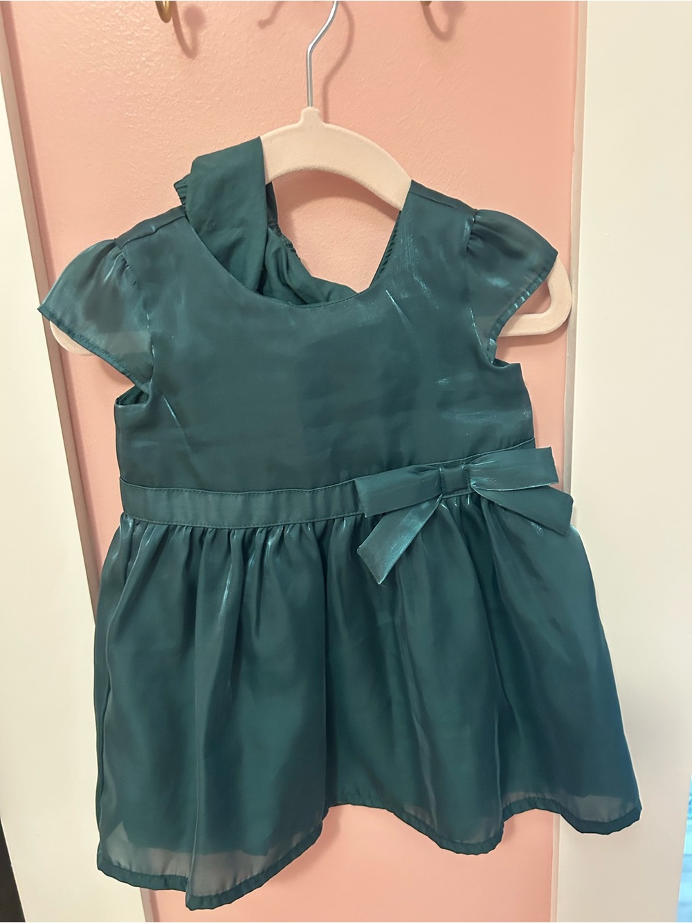 Teal Satin Bow Baby Dress